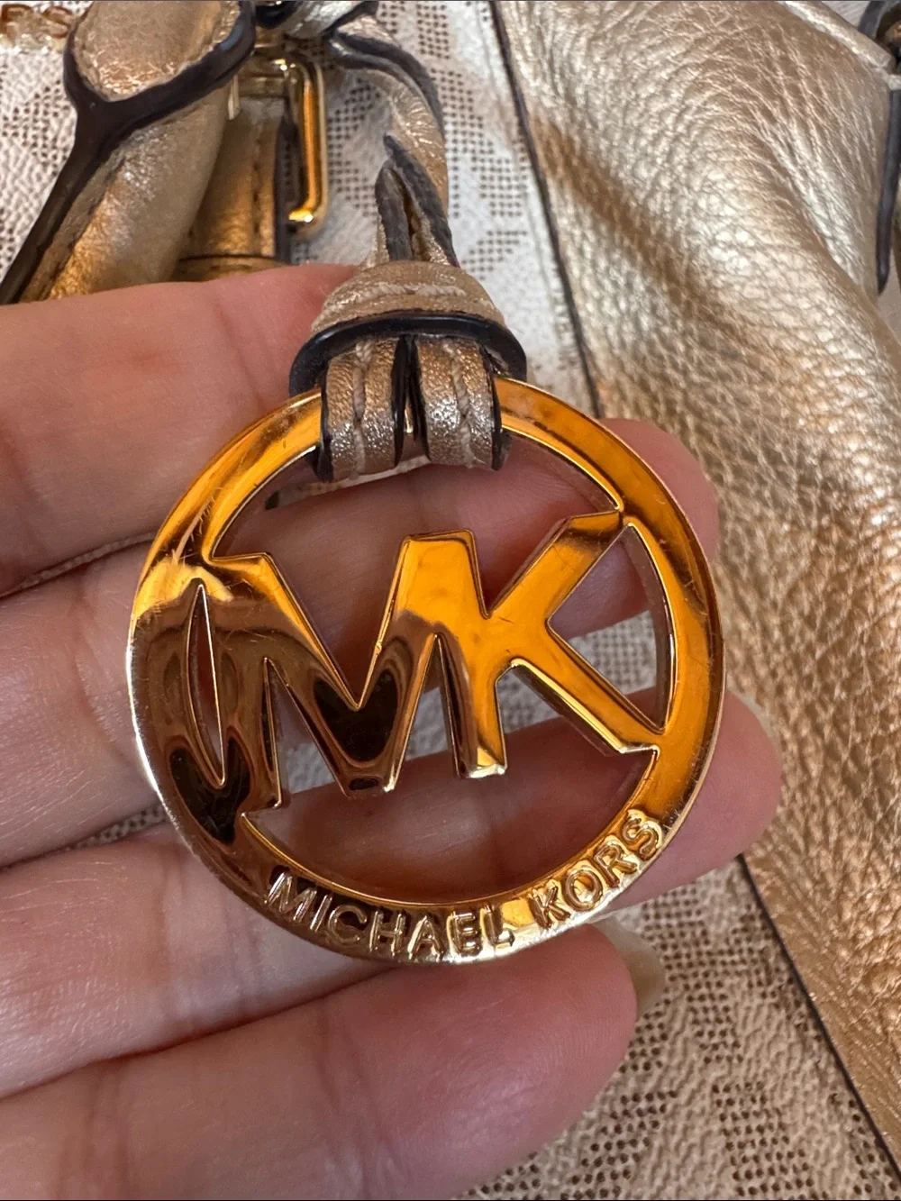 Michael Kors Metallic Gold Logo Satchel with Crossbody Strap